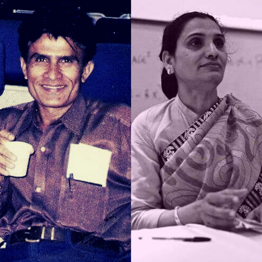 Archive portraits of Rescue Foundation's founders, Balkrishna Acharya and Triveni Acharya.
